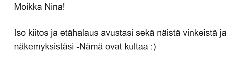 Palautetta valmennuksesta