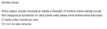 Palautetta valmennuksesta