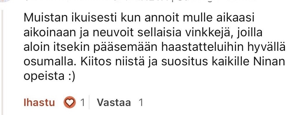Palautetta valmennuksesta