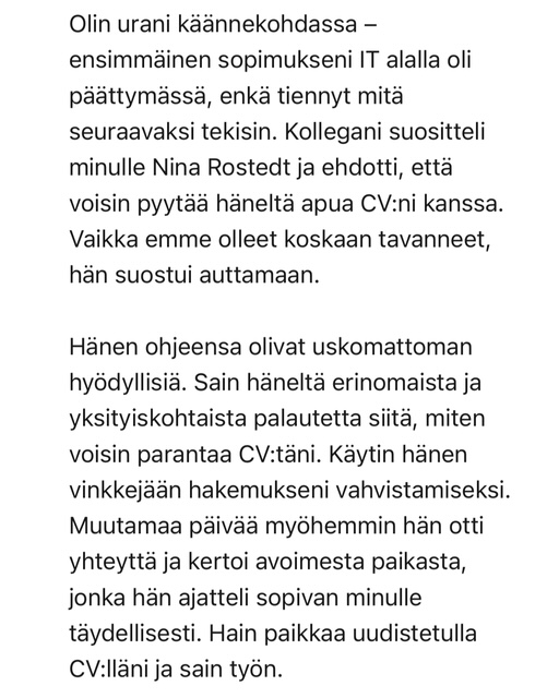 Palautetta valmennuksesta