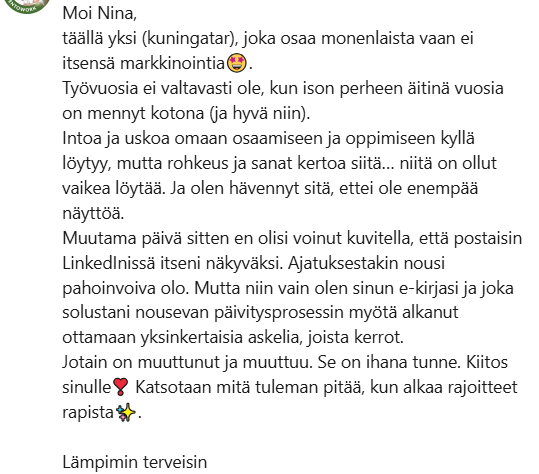 Palautetta valmennuksesta